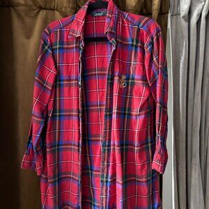Lauren Ralph  Long Plaid Shirt – Red Tartan
